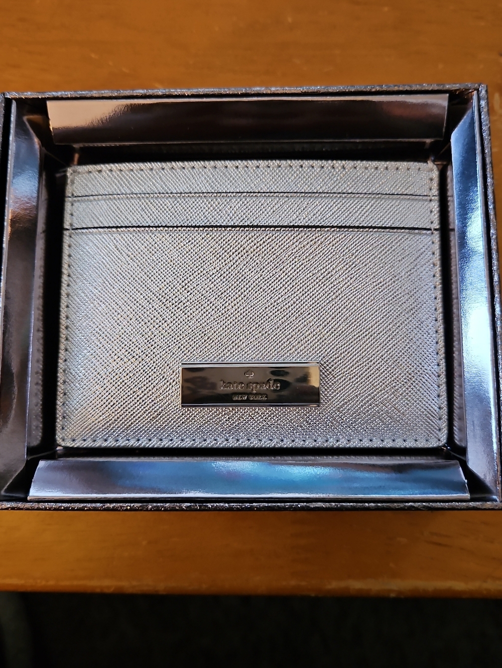 Kate Spade Kenzie Boxed Small Metallic Saffiano Slim Card Holder